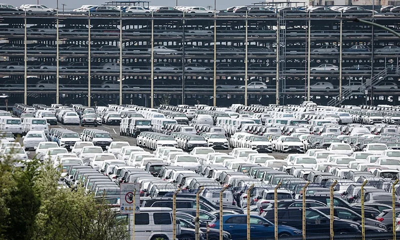 BREMERHAVEN, GERMANY - APRIL 22: Cars of German car maker Mercedes stand at the automotive terminal of Bremerhaven port on April 22, 2025 in Bremerhaven, Germany. German automakers are facing continued uncertainty over the tariffs policy of U.S. President Donald Trump. While Trump has imposed a 25% tariff on European cars and auto parts imports, he has also suggested he may rescind these tariffs in some form. He said too he expects to reach a "deal" with the EU over tariffs soon. (Photo by Focke Strangmann/Getty Images)