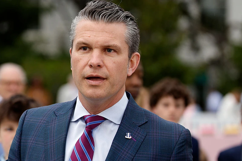 WASHINGTON, DC - APRIL 21: U.S. Secretary of Defense Pete Hegseth speaks to reporters during the White House Easter Egg Roll on the South Lawn of the White House on April 21, 2025 in Washington, DC. The White House said they are expecting thousands of children and adults to participate in the annual tradition of rolling colored eggs down the White House lawn, which was started by President Rutherford B. Hayes in 1878. (Photo by Chip Somodevilla/Getty Images)