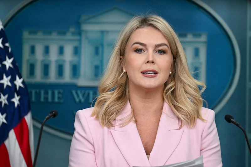 White House Press Secretary Karoline Leavitt speaks during the daily briefing in the Brady Briefing Room of the White House in Washington, DC, on April 28, 2025. US President Donald Trump is to name and shame cities accused of "obstructing" his crackdown on illegal immigration, the White House said Monday, in a move aimed at "protecting American communities from criminal aliens." (Photo by Jim WATSON / AFP) (Photo by JIM WATSON/AFP via Getty Images)