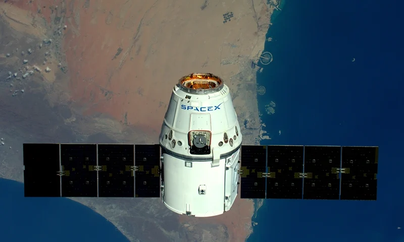 IN SPACE - APRIl 10: (EDITORIAL USE ONLY) (NO SALES) This handout image supplied by the European Space Agency (ESA), shows a view of The Palms, Dubai as the SpaceX Dragon spacecraft psses below, in an image taken by ESA astronaut Tim Peake from the International Space Station on April 10, 2016. ESA astronaut Tim Peake is performing more than 30 scientific experiments and taking part in numerous others from ESA's international partners during his six-month mission, named Principia, after Isaac Newtons ground-breaking Naturalis Principia Mathematica, which describes the principal laws of motion and gravity. (Photo by Tim Peake / ESA/NASA via Getty Images)