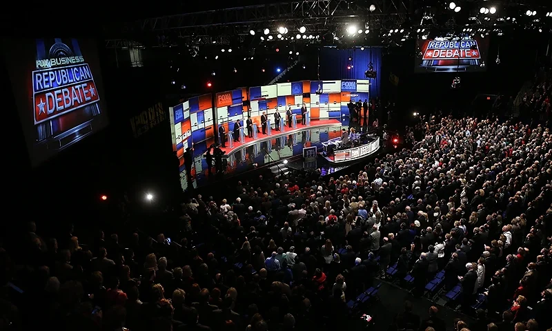NORTH CHARLESTON, SC - JANUARY 14: Republican presidential candidates (L-R) Ohio Governor John Kasich, New Jersey Governor Chris Christie, Sen. Marco Rubio (R-FL), Donald Trump, Sen. Ted Cruz (R-TX), Ben Carson and Jeb Bush participate in the Fox Business Network Republican presidential debate at the North Charleston Coliseum and Performing Arts Center on January 14, 2016 in North Charleston, South Carolina. The sixth Republican debate is held in two parts, one main debate for the top seven candidates, and another for three other candidates lower in the current polls. (Photo by Scott Olson/Getty Images)