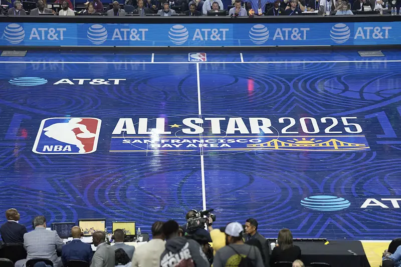 A view of the NBA All-Star Game logo during the second half of the All Star-HBCU game at Oakland Arena. Darren Yamashita-Imagn Images/ File Photo