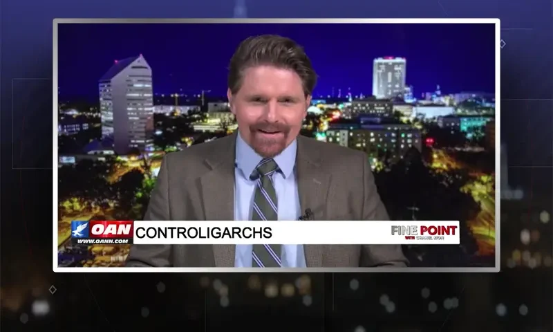 Video still from Fine Point on One America News Network during an interview with the guest, Seamus Bruner.