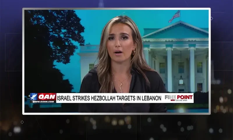 Video still from Fine Point on One America News Network during an interview with the guest, Monica Paige.