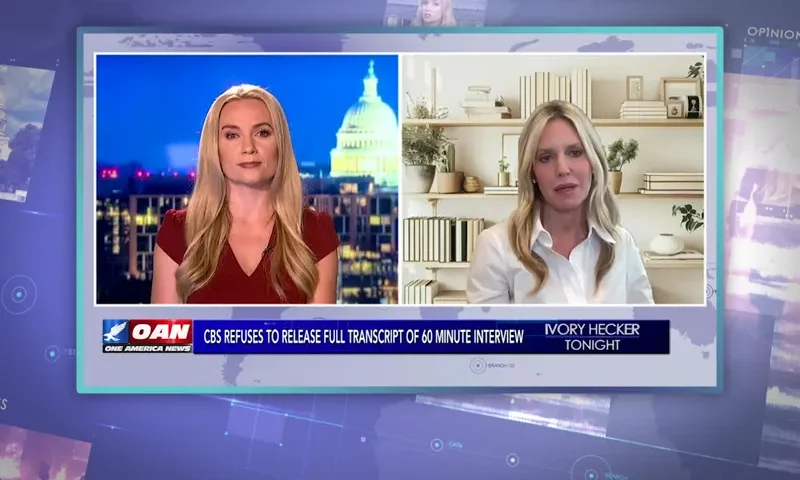 Video still from Ivory Hecker Tonight on One America News Network showing a split screen of the host on the left side, and on the right side is the guest, Brittney Hopper.