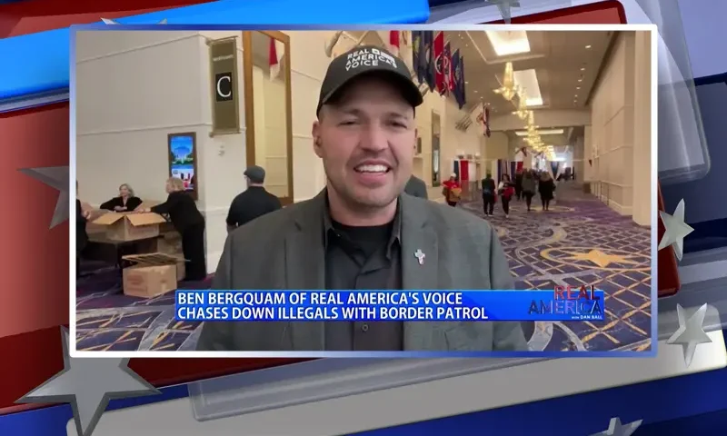 Video still from Real America on One America News Network during an interview with the guest, Frontline America Founder, Ben Bergquam.