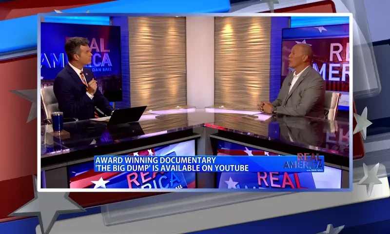 Video still from Real America on One America News Network during an interview with the guest, Brett Davis.