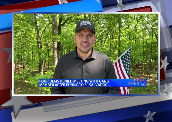 Video still from Real America on One America News Network during an interview with the guest, Ben Bergquam.