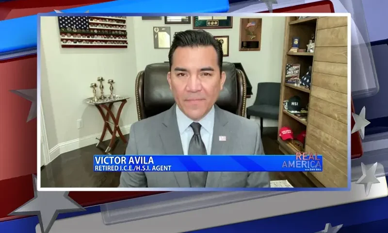 Video still from Real America on One America News Network during an interview with the guest, Victor Avila.