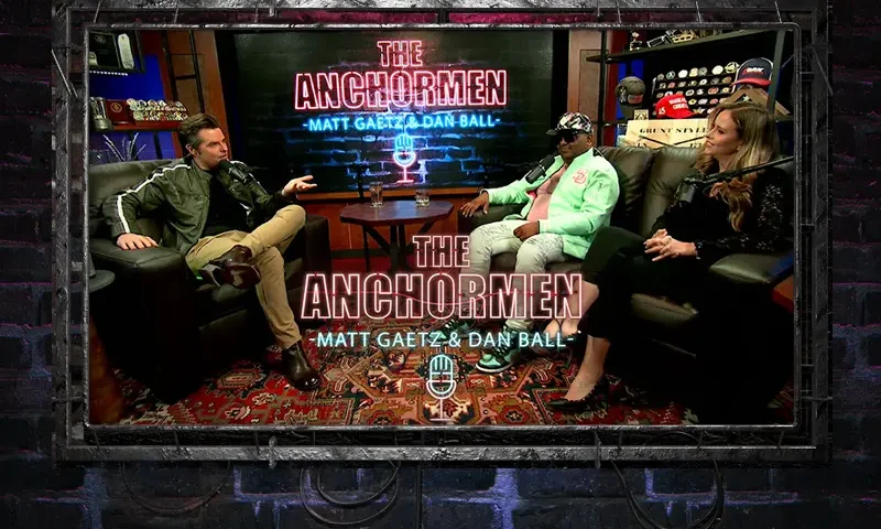 Video still from The Anchormen on One America News Network with Matt Gaetz on the left side.
